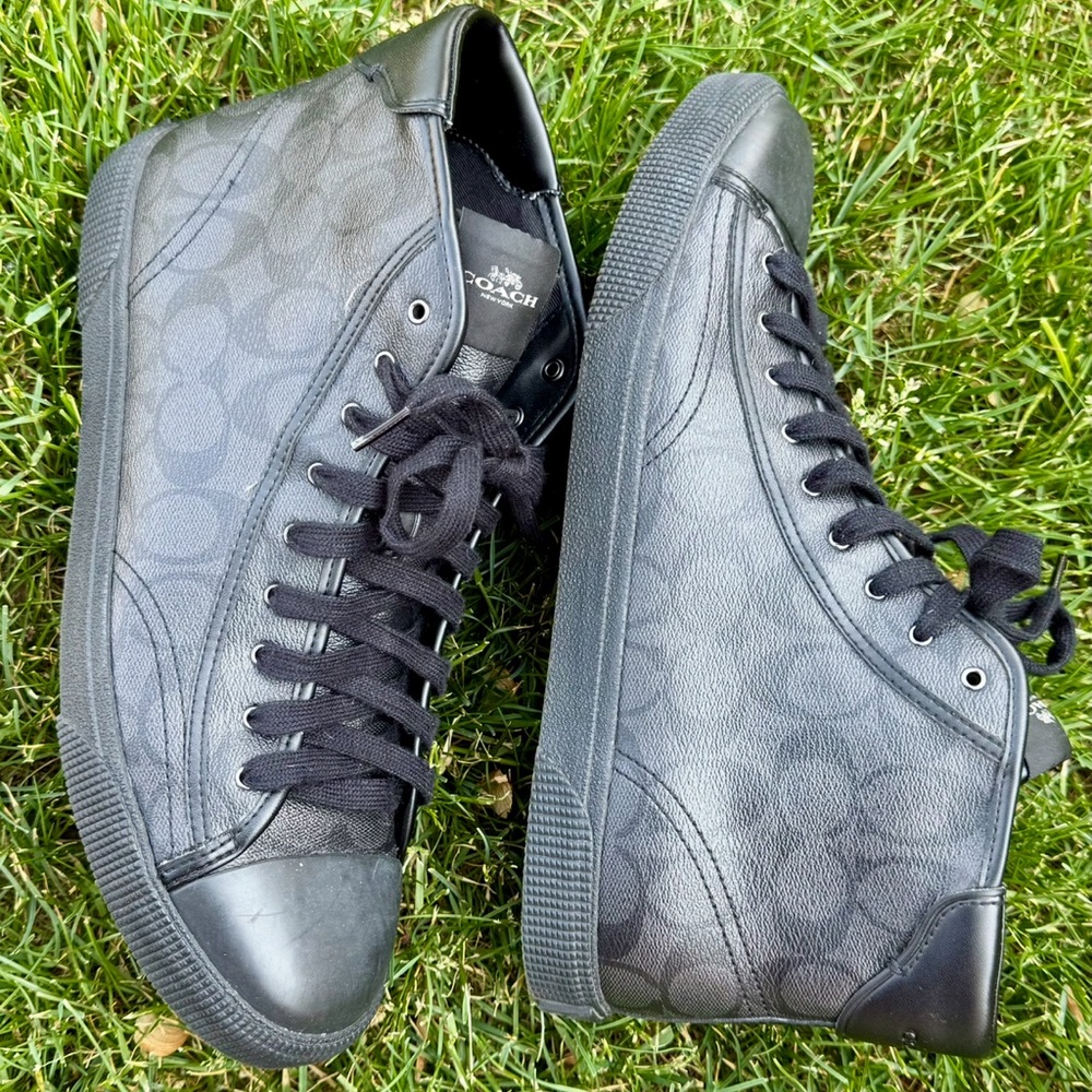 Coach Black High-Top Sneakers Sleek Leather Design/USED - Picture 6 of 9